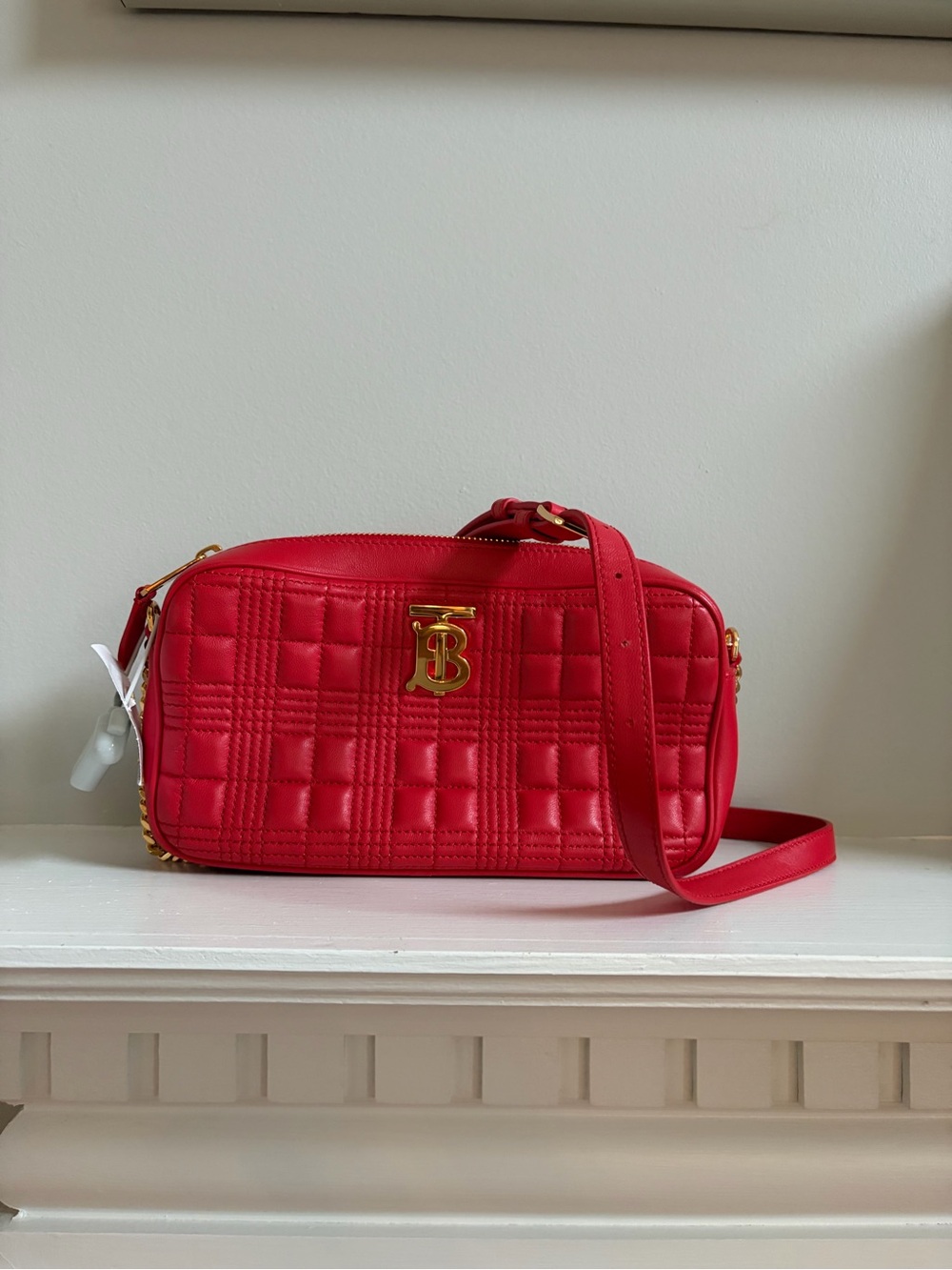Burberry Red Quilted TB Logo Camera Crossbody
